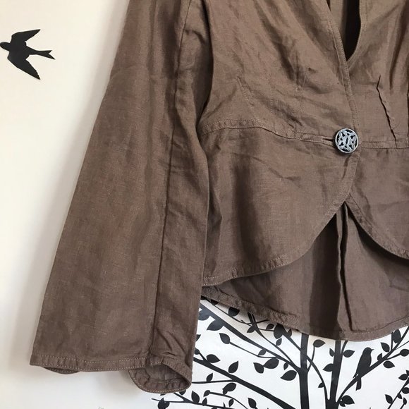 J. Jill 100% linen cropped jacket XS tan light brown button blazer top boxy fit - Picture 7 of 8